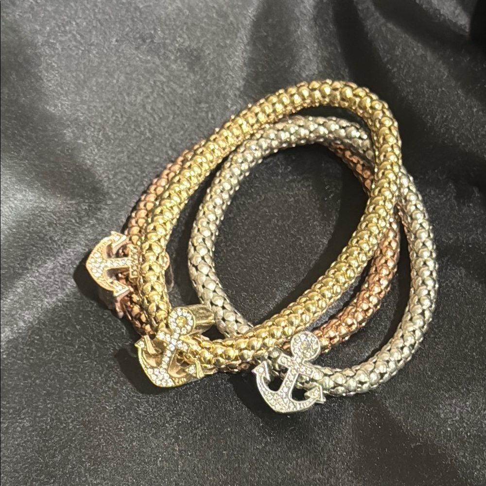Set of 3 Crystal Anchor Charm Bracelets